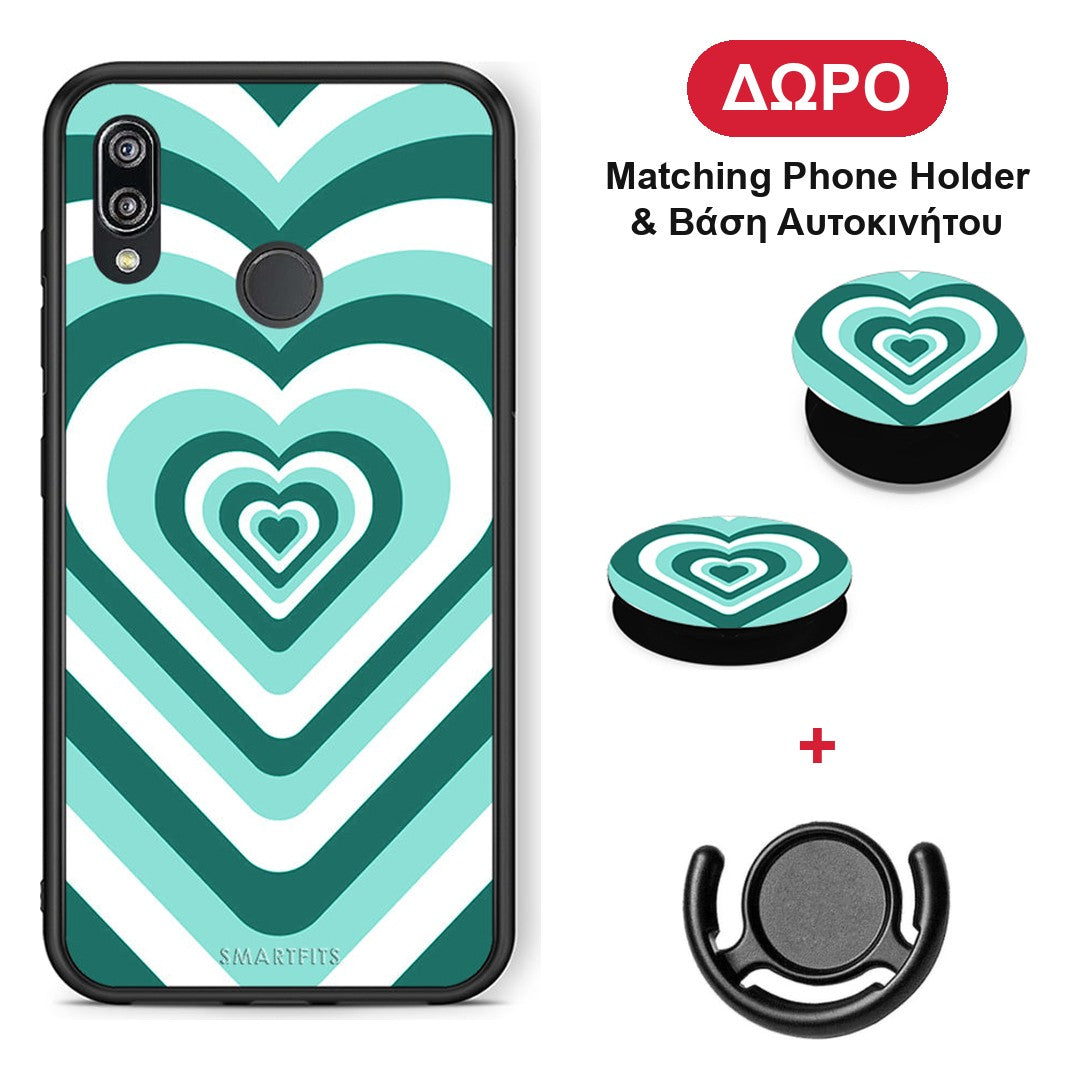 Green Hearts - Huawei P20 Lite θήκη + Δώρο Phone Holder & Βάση Αυτοκινήτου