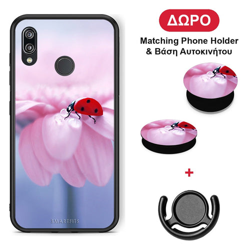 Ladybug Flower - Huawei P20 Lite θήκη + Δώρο Phone Holder & Βάση Αυτοκινήτου