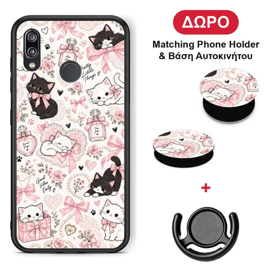 Pink Bows and Kittens Collage - Huawei P20 Lite θήκη + Δώρο Phone Holder & Βάση Αυτοκινήτου