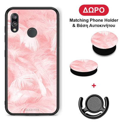 Boho Pink Feather - Huawei P20 Lite θήκη + Δώρο Phone Holder & Βάση Αυτοκινήτου