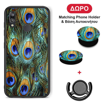 Real Peacock Feathers - Huawei P20 Lite θήκη + Δώρο Phone Holder & Βάση Αυτοκινήτου