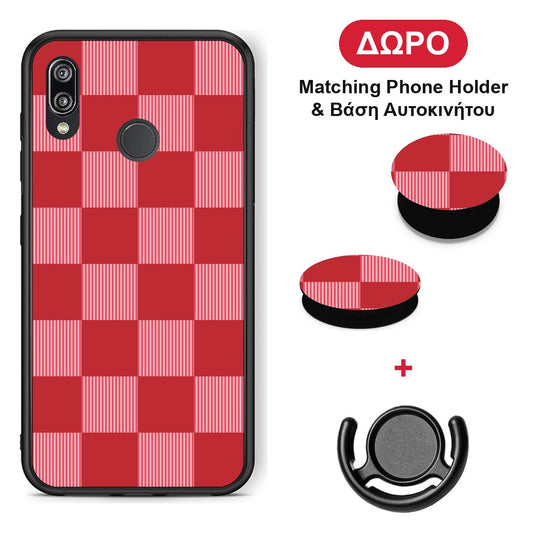 Red and Pink Striped Checks - Huawei P20 Lite θήκη + Δώρο Phone Holder & Βάση Αυτοκινήτου