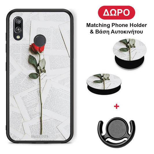 Red Rose - Huawei P20 Lite θήκη + Δώρο Phone Holder & Βάση Αυτοκινήτου
