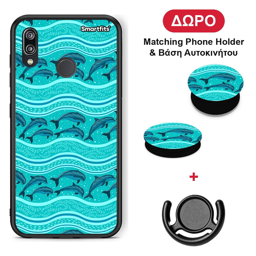 Swimming Dolphins - Huawei P20 Lite θήκη + Δώρο Phone Holder & Βάση Αυτοκινήτου