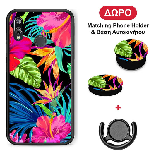Tropical Flowers - Huawei P20 Lite θήκη + Δώρο Phone Holder & Βάση Αυτοκινήτου