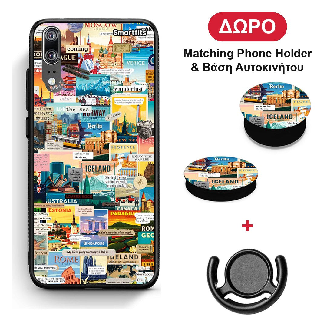 Live To Travel - Huawei P20 θήκη + Δώρο Phone Holder & Βάση Αυτοκινήτου