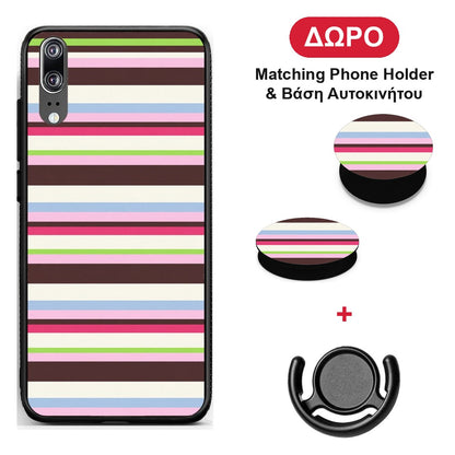Multicolour Horizontal Stripes - Huawei P20 θήκη + Δώρο Phone Holder & Βάση Αυτοκινήτου