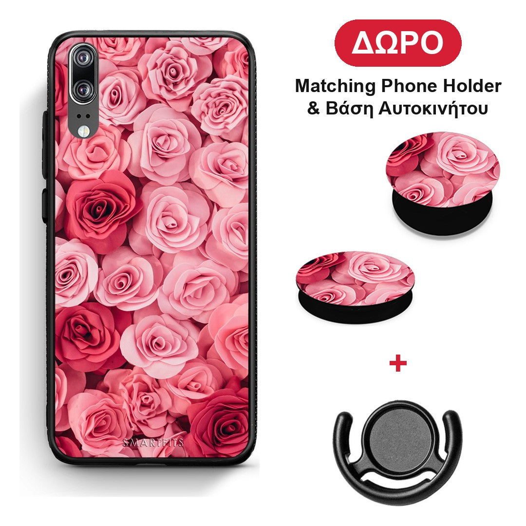 Valentine RoseGarden - Huawei P20 θήκη + Δώρο Phone Holder & Βάση Αυτοκινήτου