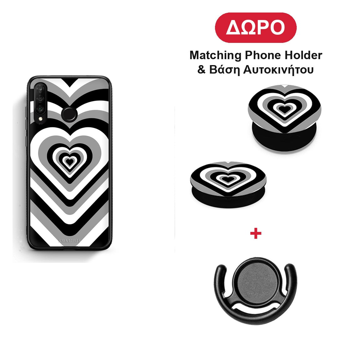 Black Hearts - Huawei P30 Lite θήκη + Δώρο Phone Holder & Βάση Αυτοκινήτου