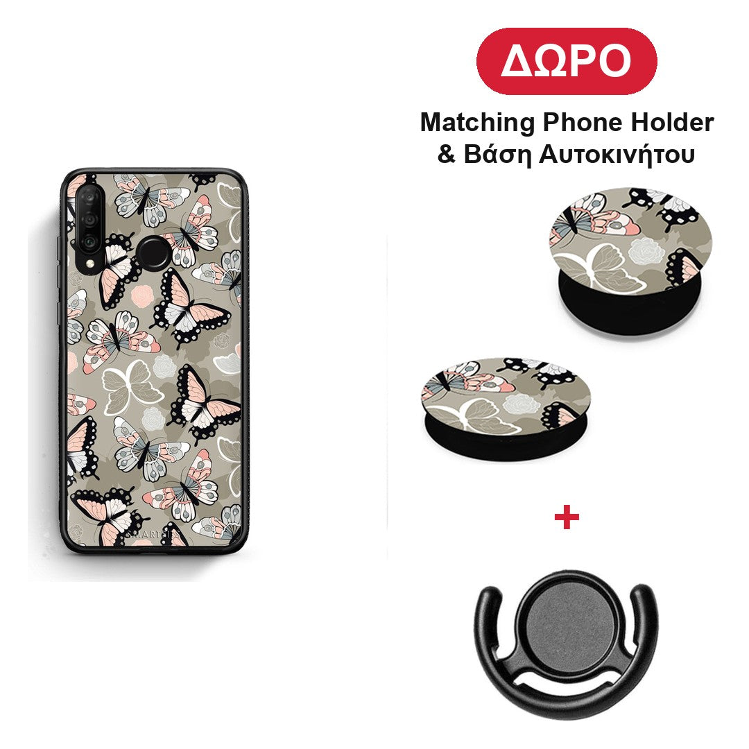 Boho Butterflies - Huawei P30 Lite θήκη + Δώρο Phone Holder & Βάση Αυτοκινήτου