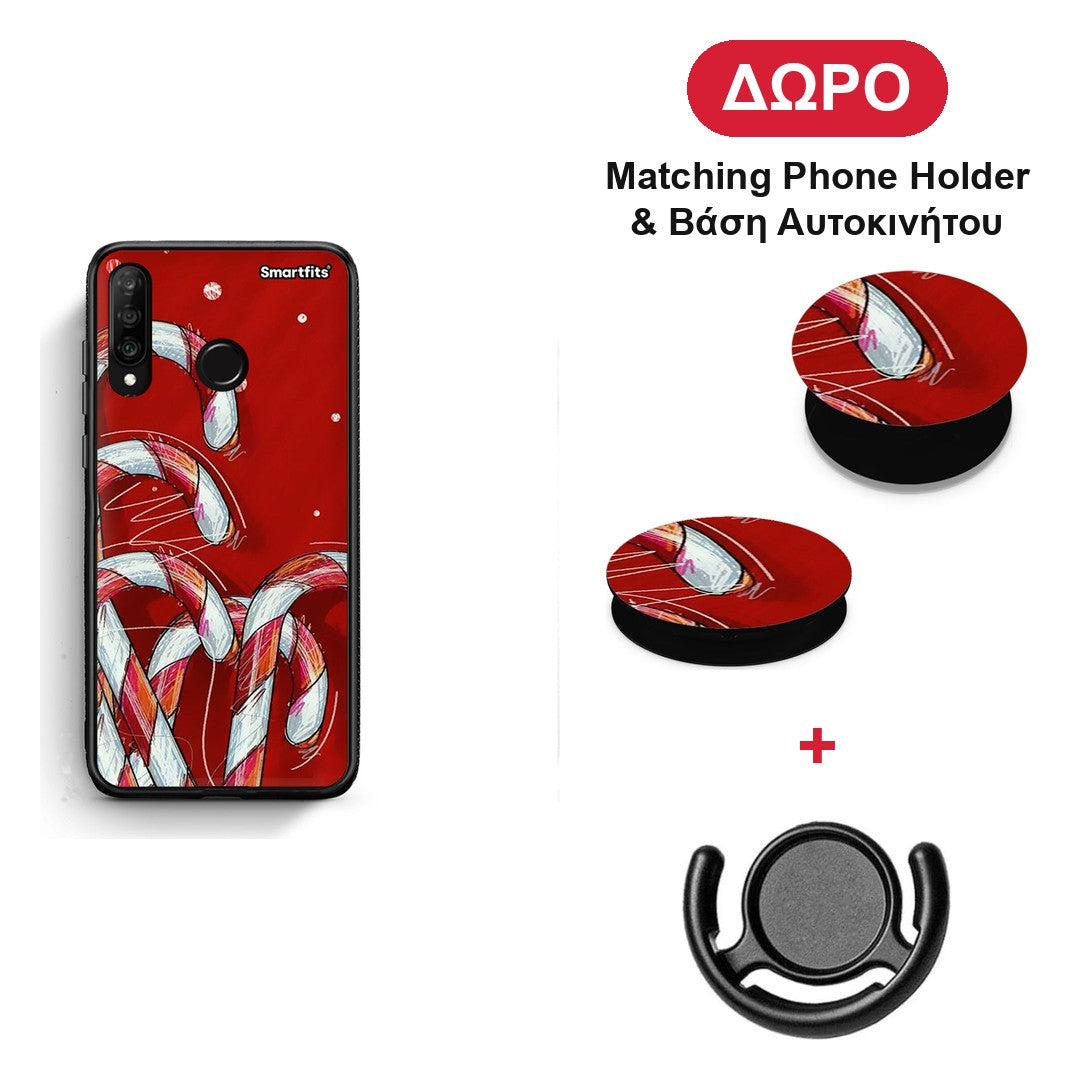 Candy Cane - Huawei P30 Lite θήκη + Δώρο Phone Holder & Βάση Αυτοκινήτου