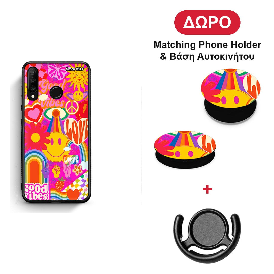 Hippie Love - Huawei P30 Lite θήκη + Δώρο Phone Holder & Βάση Αυτοκινήτου