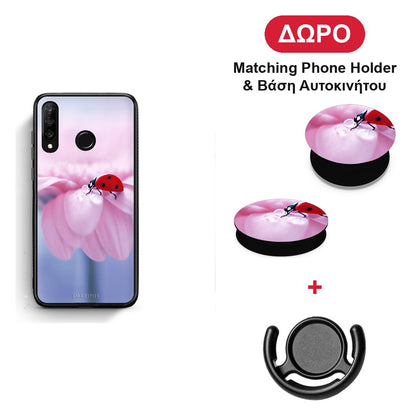 Ladybug Flower - Huawei P30 Lite θήκη + Δώρο Phone Holder & Βάση Αυτοκινήτου