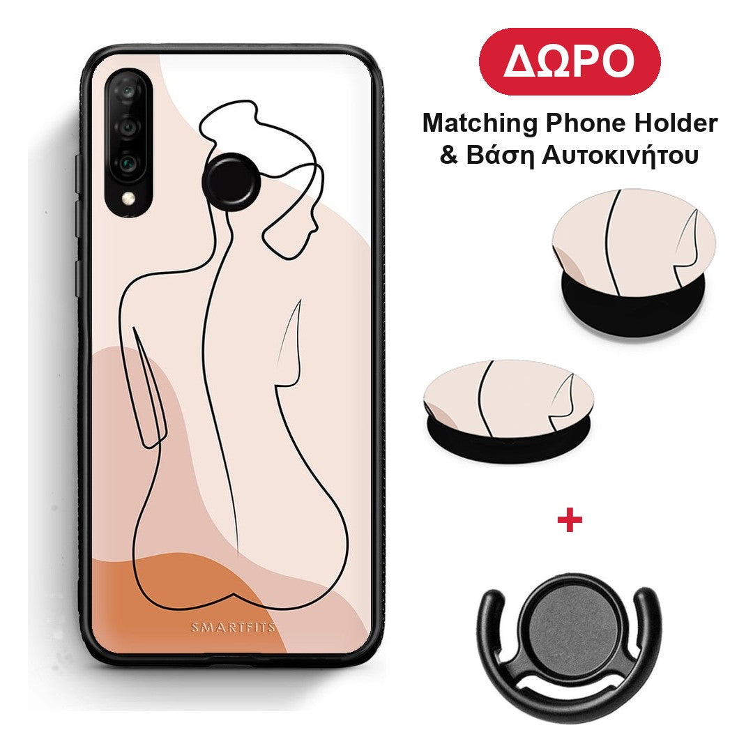 LineArt Woman - Huawei P30 Lite θήκη + Δώρο Phone Holder & Βάση Αυτοκινήτου