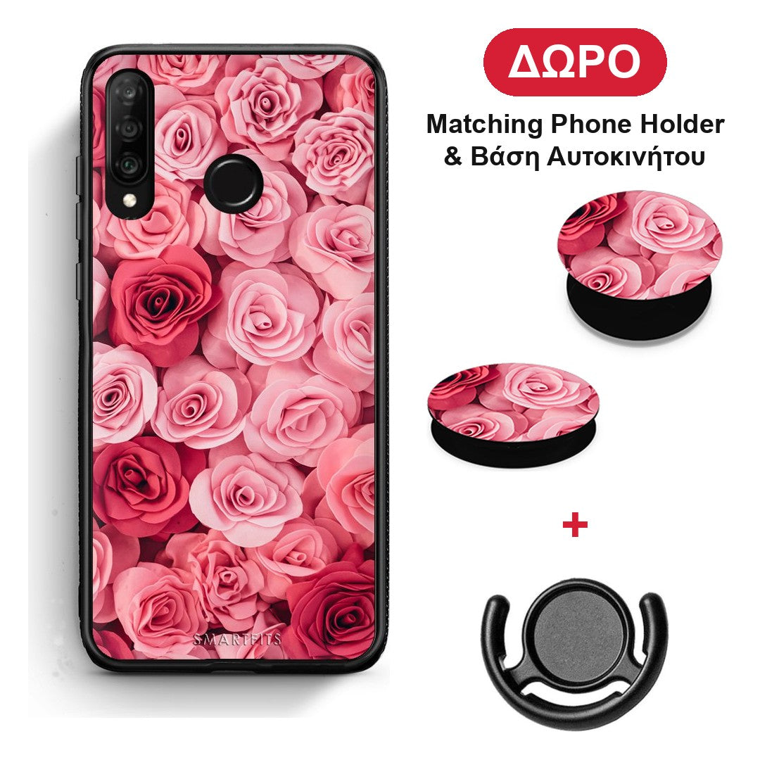 Valentine RoseGarden - Huawei P30 Lite θήκη + Δώρο Phone Holder & Βάση Αυτοκινήτου