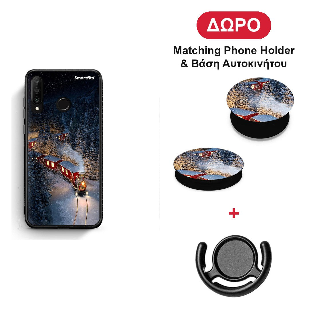 Xmas Train - Huawei P30 Lite θήκη + Δώρο Phone Holder & Βάση Αυτοκινήτου