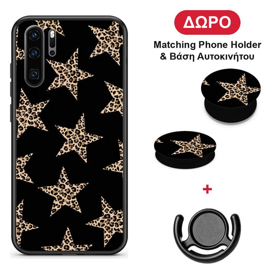 Leopard Stars on Black - Huawei P30 Pro θήκη + Δώρο Phone Holder & Βάση Αυτοκινήτου