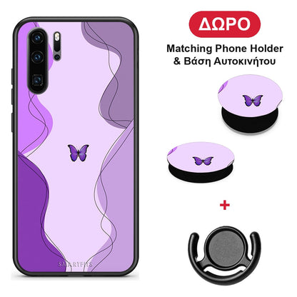 Purple Mariposa - Huawei P30 Pro θήκη + Δώρο Phone Holder & Βάση Αυτοκινήτου