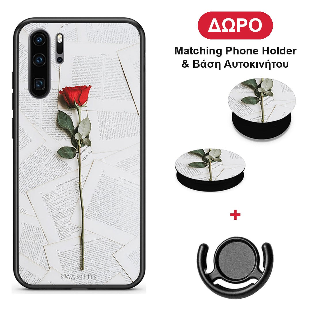 Red Rose - Huawei P30 Pro θήκη + Δώρο Phone Holder & Βάση Αυτοκινήτου