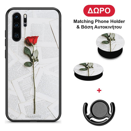 Red Rose - Huawei P30 Pro θήκη + Δώρο Phone Holder & Βάση Αυτοκινήτου