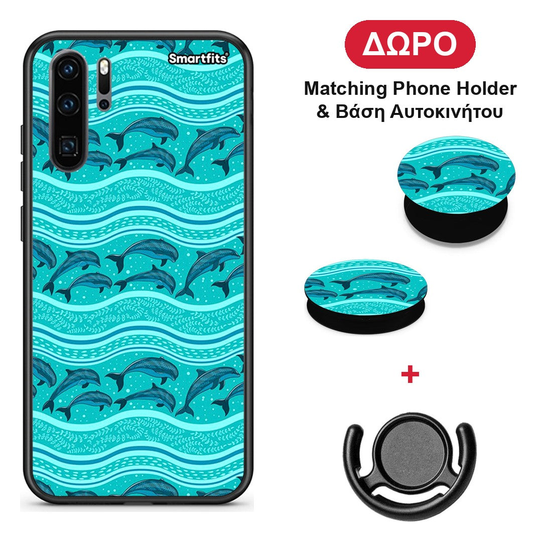 Swimming Dolphins - Huawei P30 Pro θήκη + Δώρο Phone Holder & Βάση Αυτοκινήτου