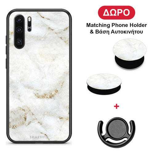 White Gold Marble - Huawei P30 Pro θήκη + Δώρο Phone Holder & Βάση Αυτοκινήτου