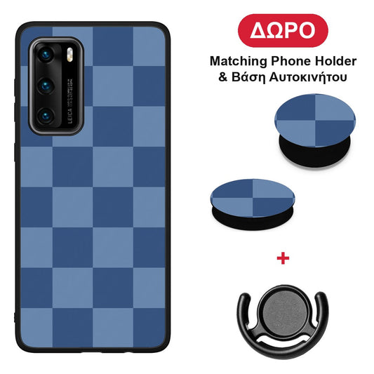Denim Blue Checkerboard - Huawei P40 θήκη + Δώρο Phone Holder & Βάση Αυτοκινήτου