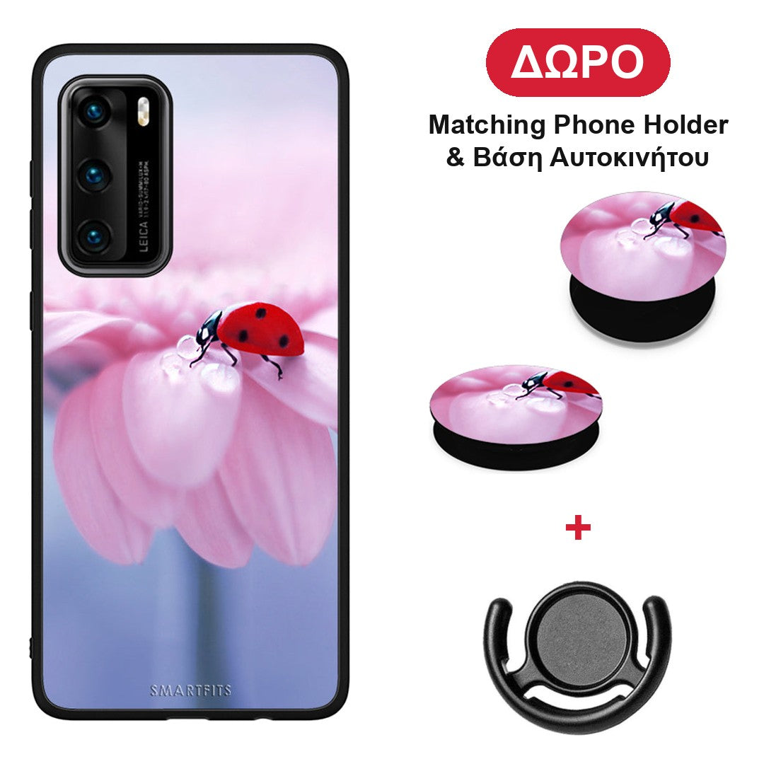 Ladybug Flower - Huawei P40 θήκη + Δώρο Phone Holder & Βάση Αυτοκινήτου