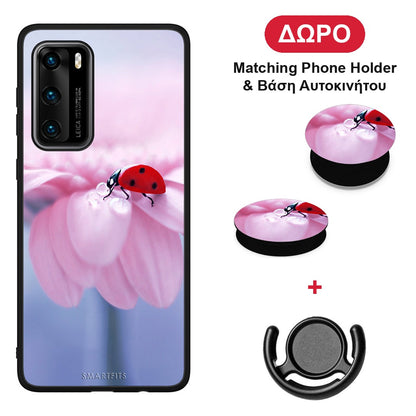 Ladybug Flower - Huawei P40 θήκη + Δώρο Phone Holder & Βάση Αυτοκινήτου