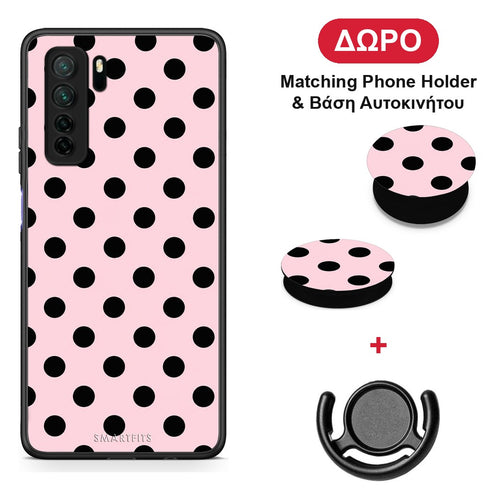 Black Polka Dots on Pink - Huawei P40 Lite 5G θήκη + Δώρο Phone Holder & Βάση Αυτοκινήτου