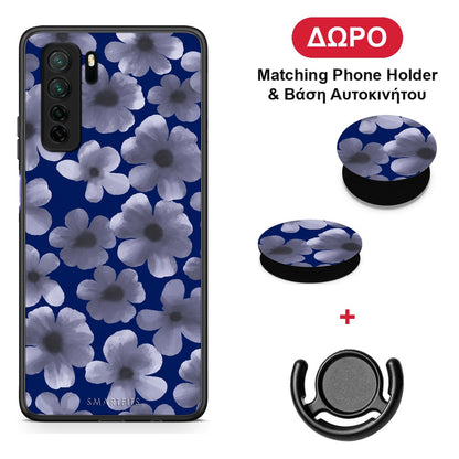 Pale Blue Flowers on Navy - Huawei P40 Lite 5G θήκη + Δώρο Phone Holder & Βάση Αυτοκινήτου