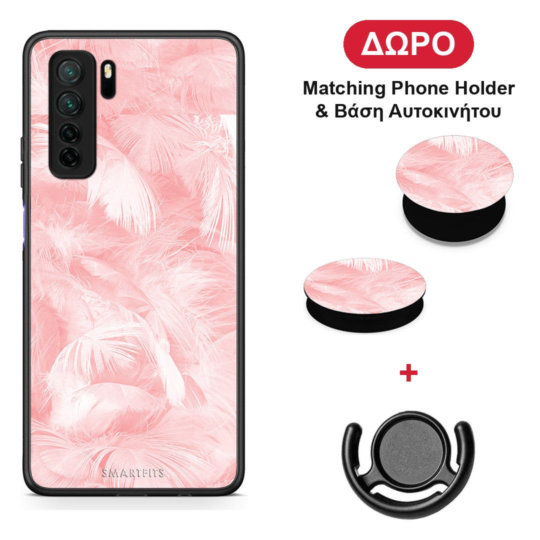 Boho Pink Feather - Huawei P40 Lite 5G θήκη + Δώρο Phone Holder & Βάση Αυτοκινήτου