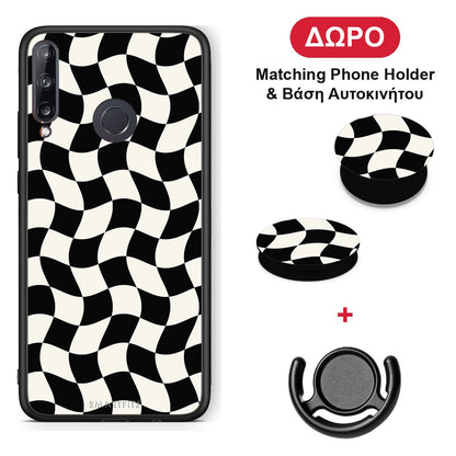 Black and Cream Wavy Checkerboard - Huawei P40 Lite E θήκη + Δώρο Phone Holder & Βάση Αυτοκινήτου