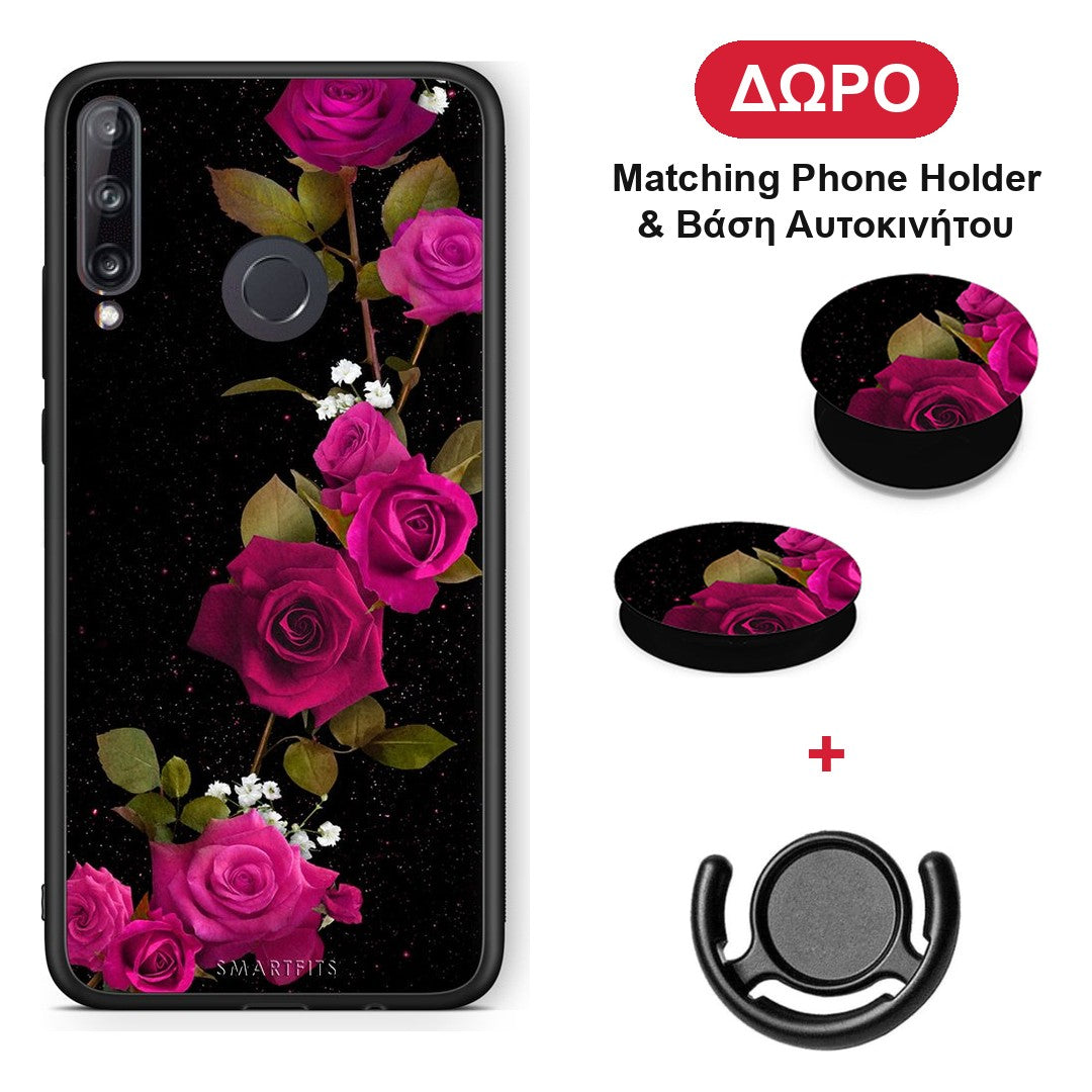 Flower Red Roses - Huawei P40 Lite E θήκη + Δώρο Phone Holder & Βάση Αυτοκινήτου