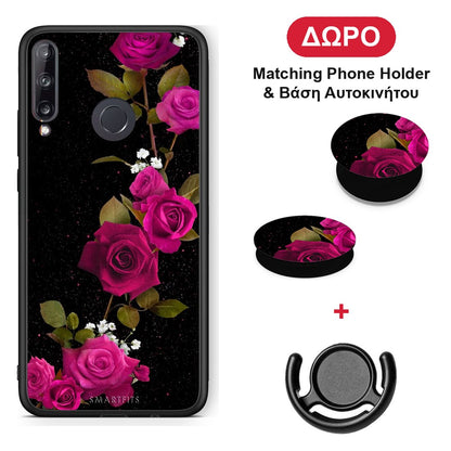 Flower Red Roses - Huawei P40 Lite E θήκη + Δώρο Phone Holder & Βάση Αυτοκινήτου