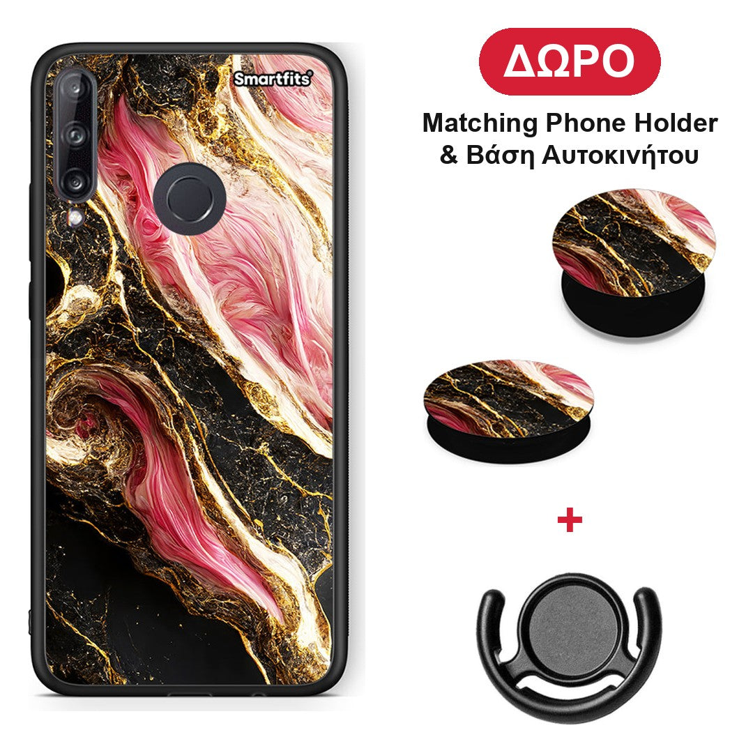 Glamorous Pink Marble - Huawei P40 Lite E θήκη + Δώρο Phone Holder & Βάση Αυτοκινήτου
