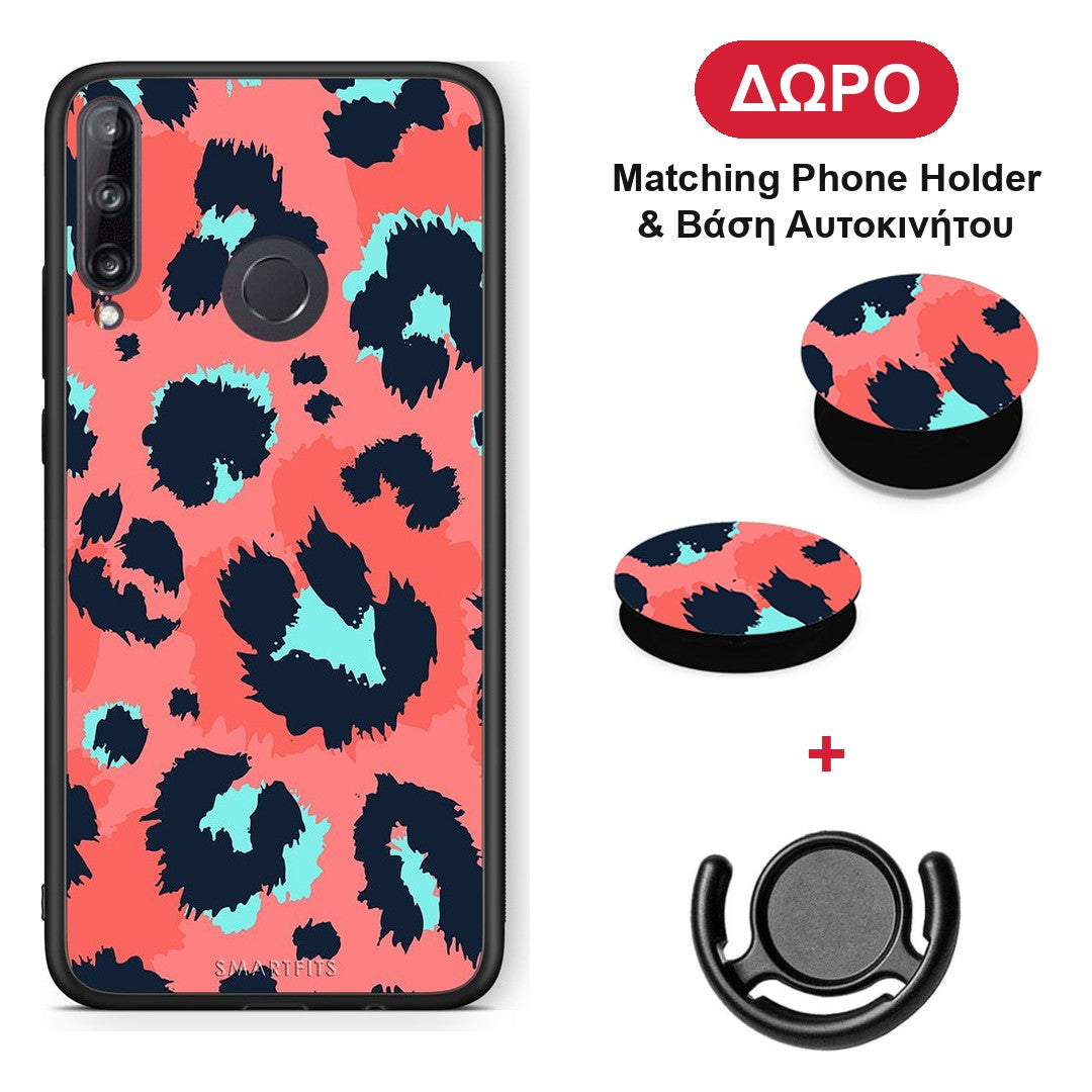 Animal Pink Leopard - Huawei P40 Lite E θήκη + Δώρο Phone Holder & Βάση Αυτοκινήτου