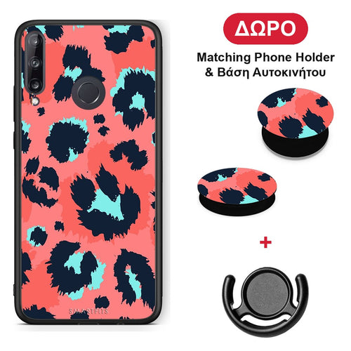 Animal Pink Leopard - Huawei P40 Lite E θήκη + Δώρο Phone Holder & Βάση Αυτοκινήτου