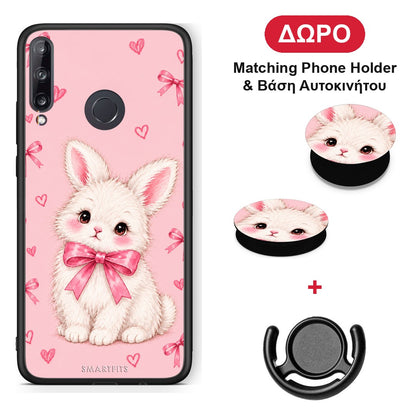 White Bunny and Pink Bows - Huawei P40 Lite E θήκη + Δώρο Phone Holder & Βάση Αυτοκινήτου
