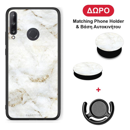 White Gold Marble - Huawei P40 Lite E θήκη + Δώρο Phone Holder & Βάση Αυτοκινήτου