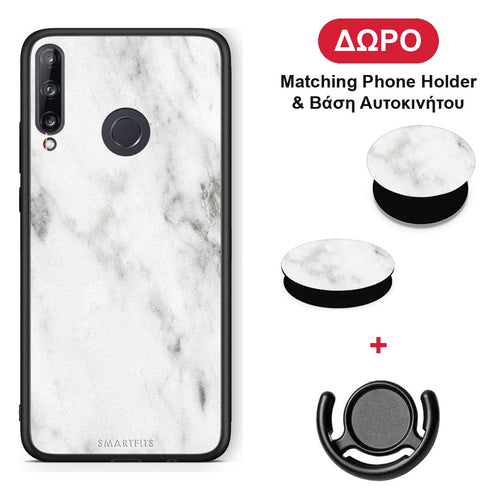 Marble White - Huawei P40 Lite E θήκη + Δώρο Phone Holder & Βάση Αυτοκινήτου