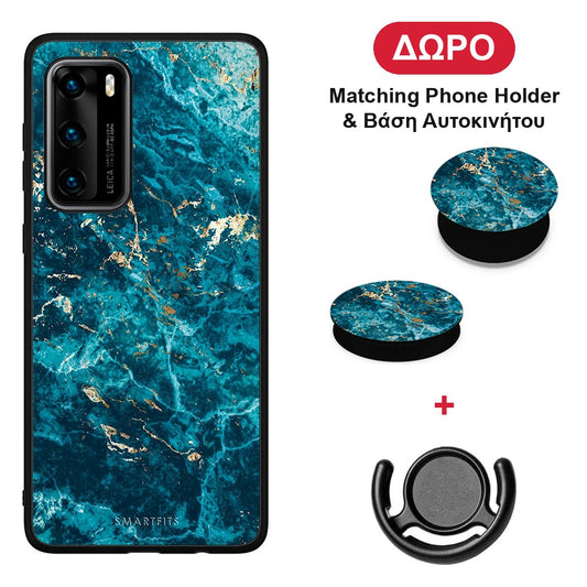 Marble Blue - Huawei P40 θήκη + Δώρο Phone Holder & Βάση Αυτοκινήτου