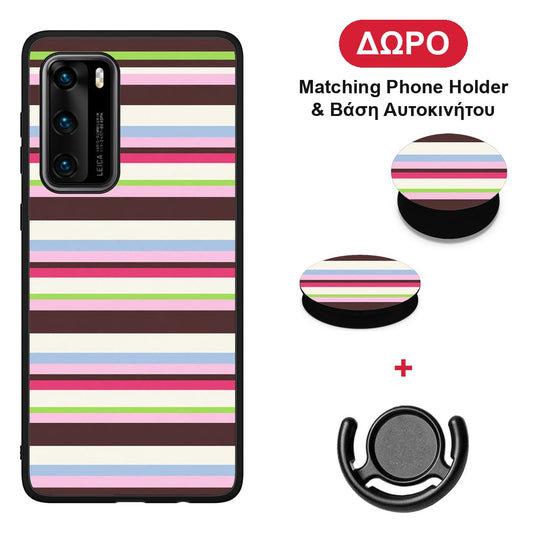 Multicolour Horizontal Stripes - Huawei P40 θήκη + Δώρο Phone Holder & Βάση Αυτοκινήτου