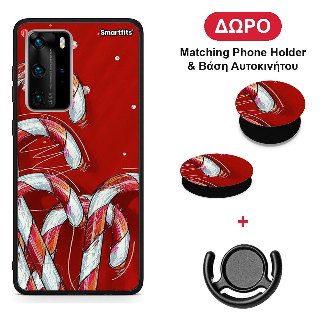 Candy Cane - Huawei P40 Pro θήκη + Δώρο Phone Holder & Βάση Αυτοκινήτου