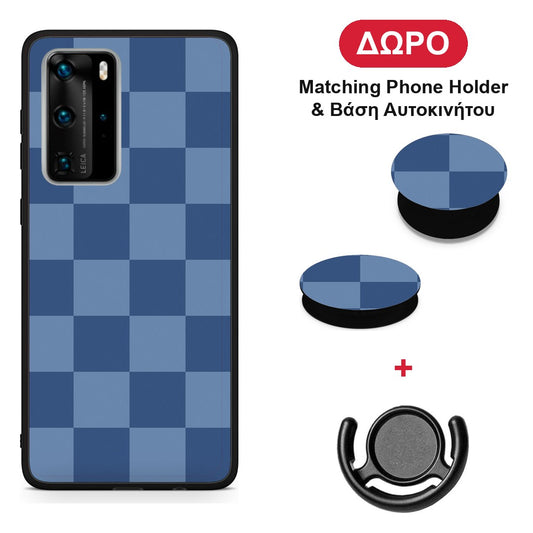 Denim Blue Checkerboard - Huawei P40 Pro θήκη + Δώρο Phone Holder & Βάση Αυτοκινήτου