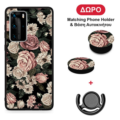 Flower Wild Roses - Huawei P40 Pro θήκη + Δώρο Phone Holder & Βάση Αυτοκινήτου