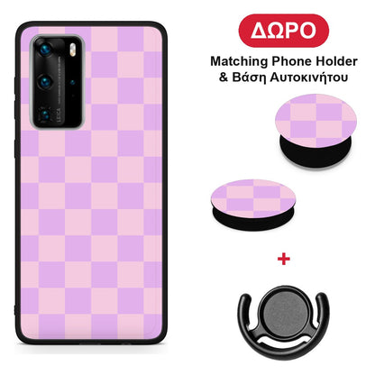 Lavender and Pink Checkerboard - Huawei P40 Pro θήκη + Δώρο Phone Holder & Βάση Αυτοκινήτου