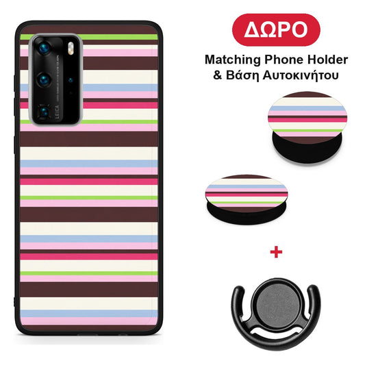 Multicolour Horizontal Stripes - Huawei P40 Pro θήκη + Δώρο Phone Holder & Βάση Αυτοκινήτου