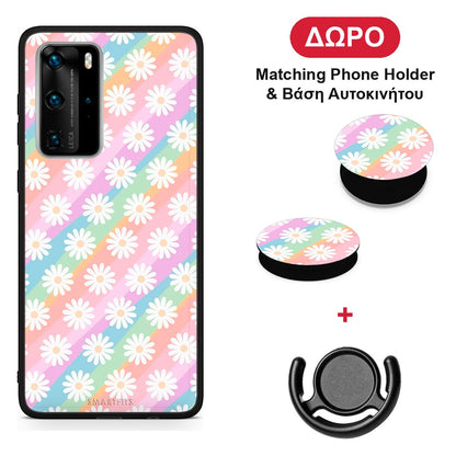 White Daisies - Huawei P40 Pro θήκη + Δώρο Phone Holder & Βάση Αυτοκινήτου