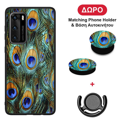 Real Peacock Feathers - Huawei P40 θήκη + Δώρο Phone Holder & Βάση Αυτοκινήτου